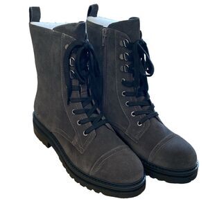 Andre Assous Farrah Grey Suede Lace-Up Boots | Combat-Inspired | Women’s 10
